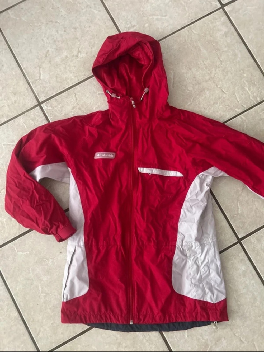 Columbia Red and White Girls' Hooded Raincoat